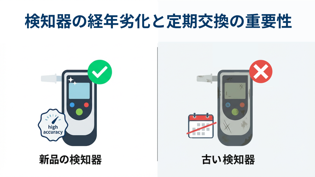 経年劣化したアルコールチェッカーと新品のアルコールチェッカーを比べた画像