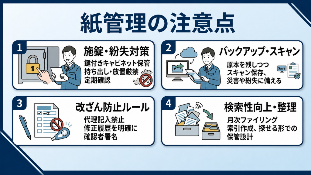 紙管理の注意点をまとめた画像