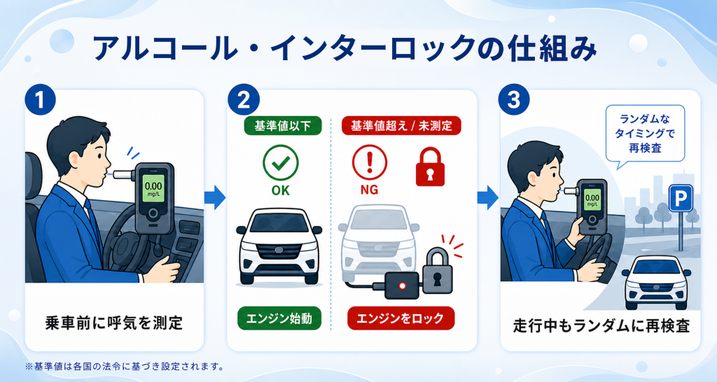 アルコール・インターロックの仕組みを説明する画像